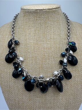 Coldwater Creek Silver-Tone Necklace with Black and Iridescent Beads